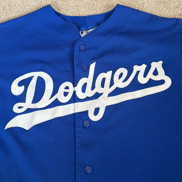 MLB Authentic Majestic Blue LA Dodgers Adult Little League Patch Jersey Sz Large - Picture 2 of 12